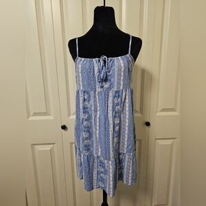 Wild Skye Womens Babydoll Boho Mini Dress Top Blue Pink SZ XS
